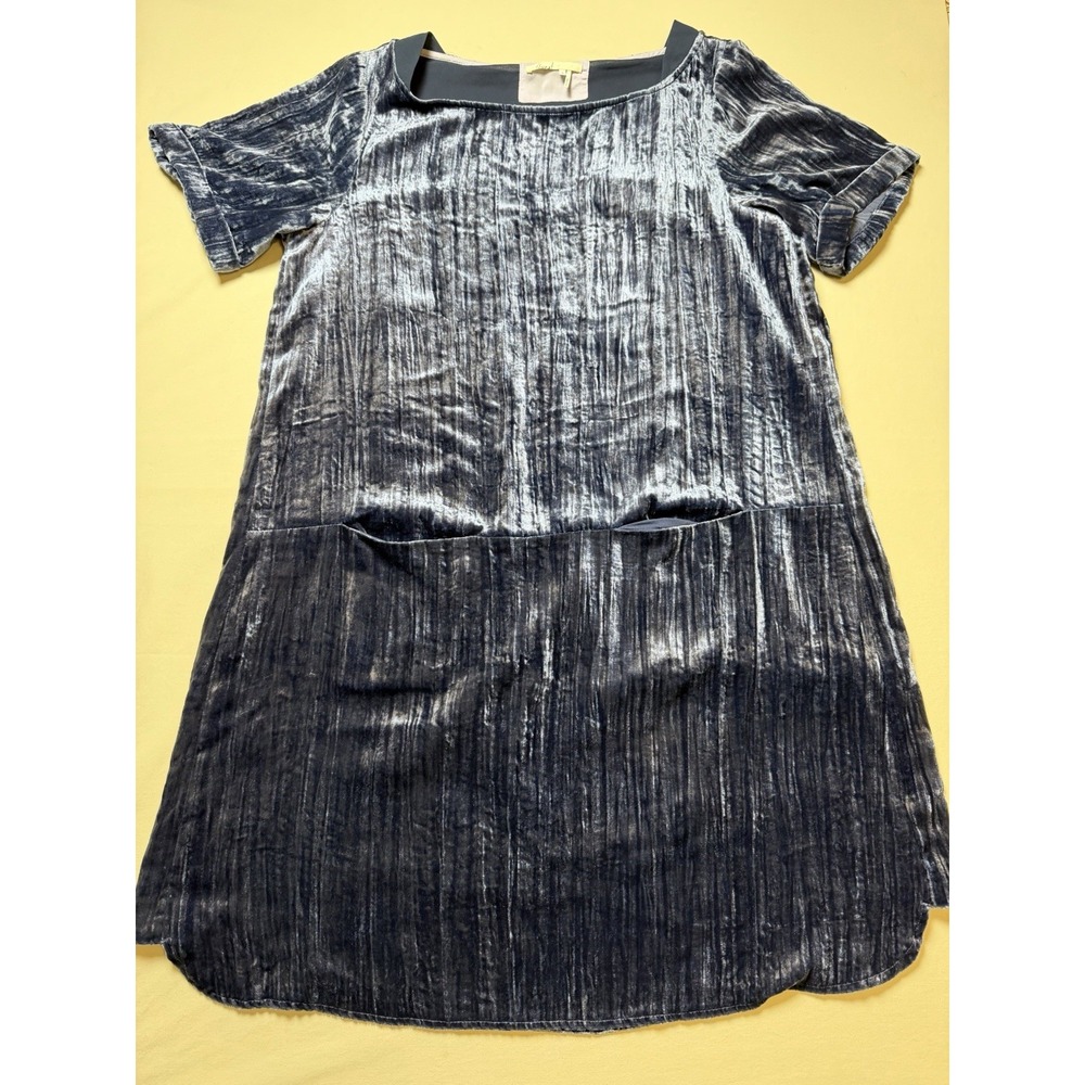 Anthropologie Floreat‎ Blue Crinkle Crushed Velvet Drop Waist Lined Mini Dress